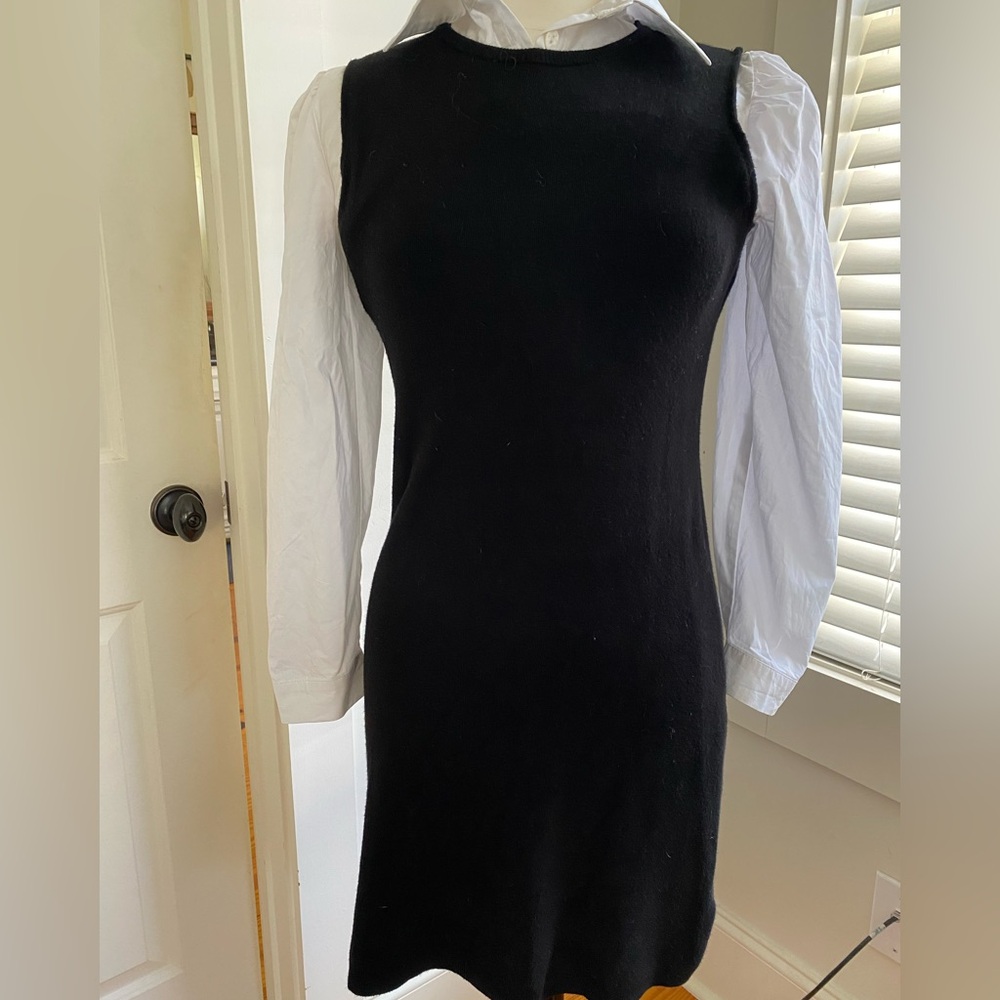 Eva Franco Black knit and White Long Sleeve Dress